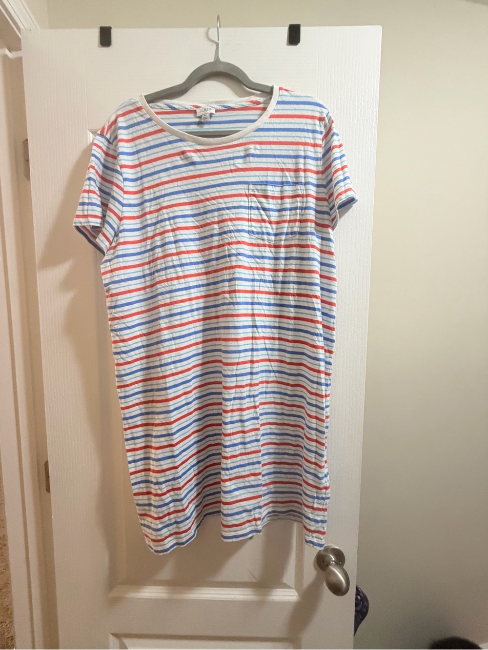 J.Crew Striped Tee Dress in Red, Blue, and White